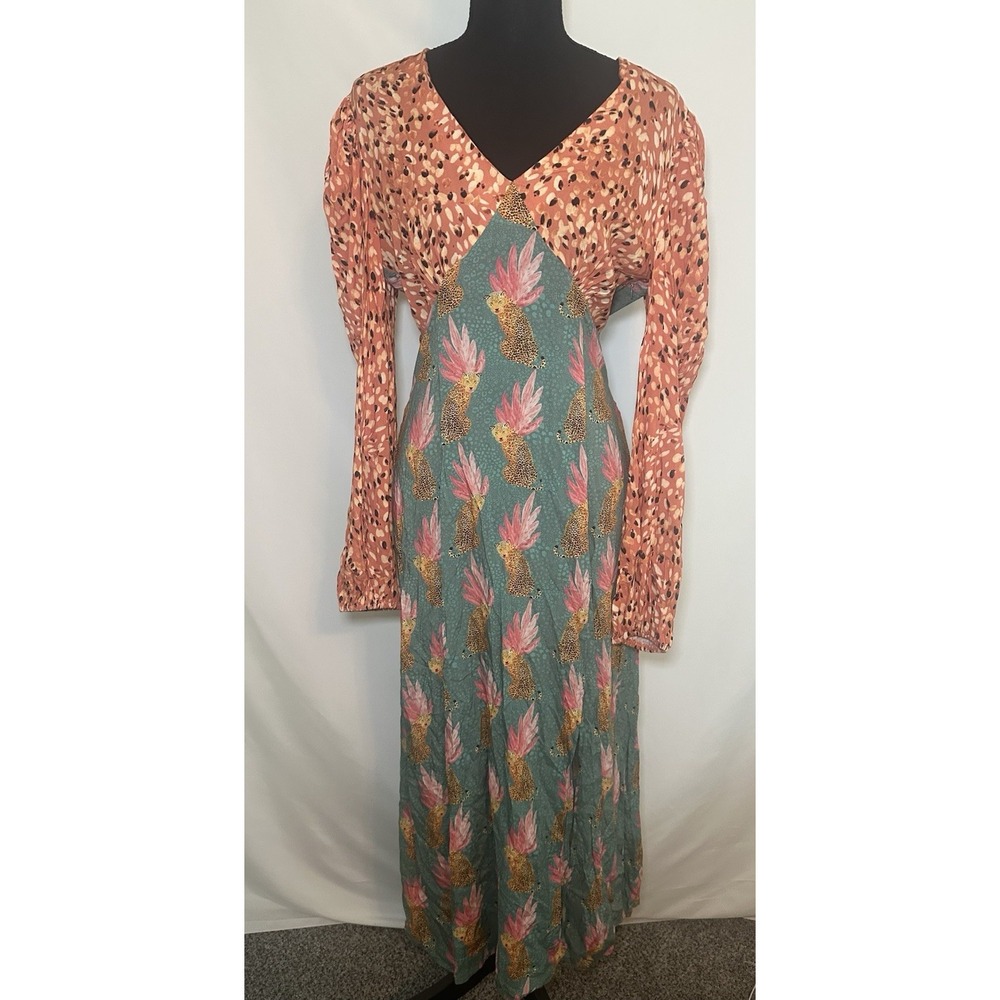 Never Fully Dressed Colorful Cheetah Long Sleeve Midi Modest Dress US 6 - Picture 2 of 16